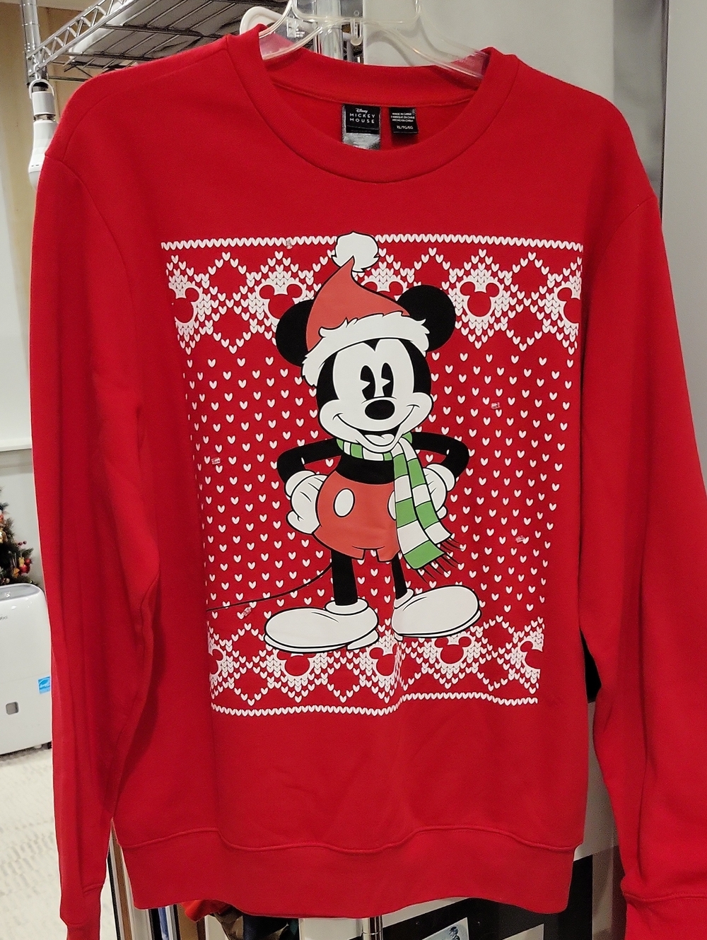Disney Adult XL Red Mickey Mouse Holiday Crewneck Sweatshirt